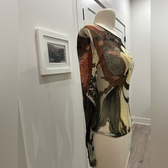 Vivienne Tam RARE Buddha Mesh Long Sleeve Top - Cream, Black, Brown - Picture 2 of 4